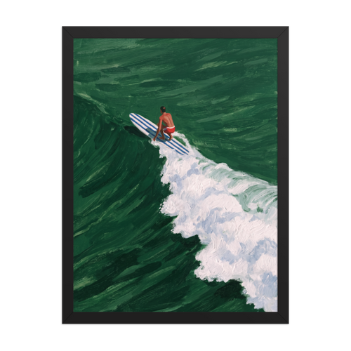 Green Wave Surfer Framed Art Print